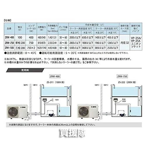 ゼンスイ大型循環式クーラー単相100V屋内・屋外両用ZRW-400【静音淡水海水活魚大型水槽活魚水槽クーラー冷却冷暖水温管理屋内屋外循環式チラーオールシーズン水槽水】【おしゃれおすすめ】[CB99]